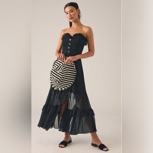 Ruffle black strapless dresss